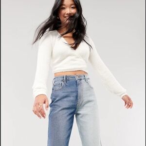 Hollister White eyelash crop wrap top